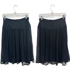 Raquel Allegra Black Crinkled Silk Chiffon Skirt Minimalist Chic Boho Work Small